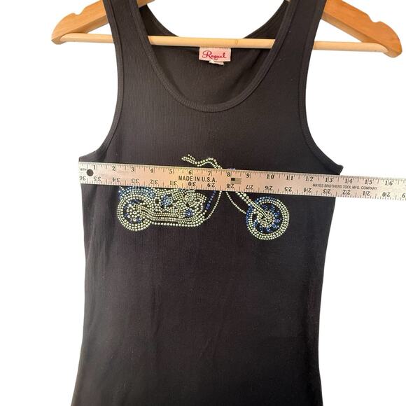 VTG Black Ribbed Tank RHINESTONE Motorcycle TrampStamp SIZE LARGE Raquel Biker - Picture 5 of 9